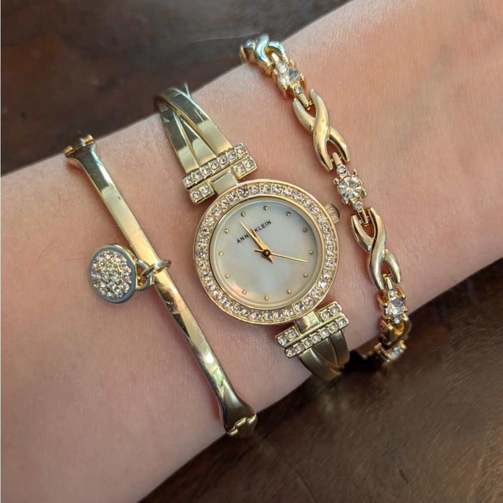 Anne Klein Gold Watch and Bracelet Trio